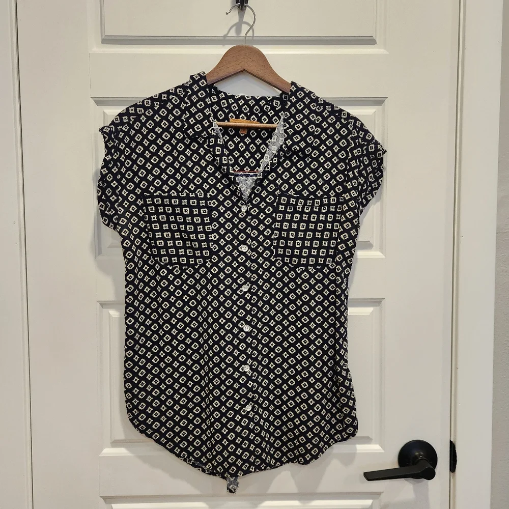 Sz S Jachs Girlfriend 100% Rayon Women's Short Sleeve Blouse, Navy Blue Diamond - Picture 3 of 5